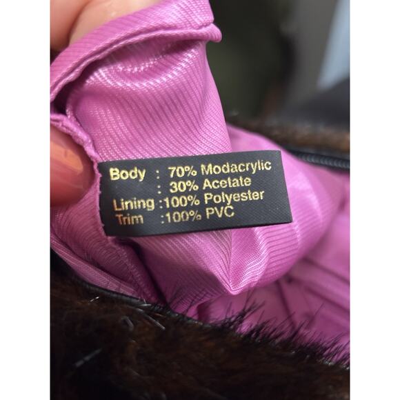 Susan Lucci Brown Black Faux Fur Shoulder Bag Slouchy Vtg Y2K Hippie Festival - Picture 8 of 10